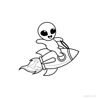 Free printable Alien Riding Rocket Coloring Page coloring page