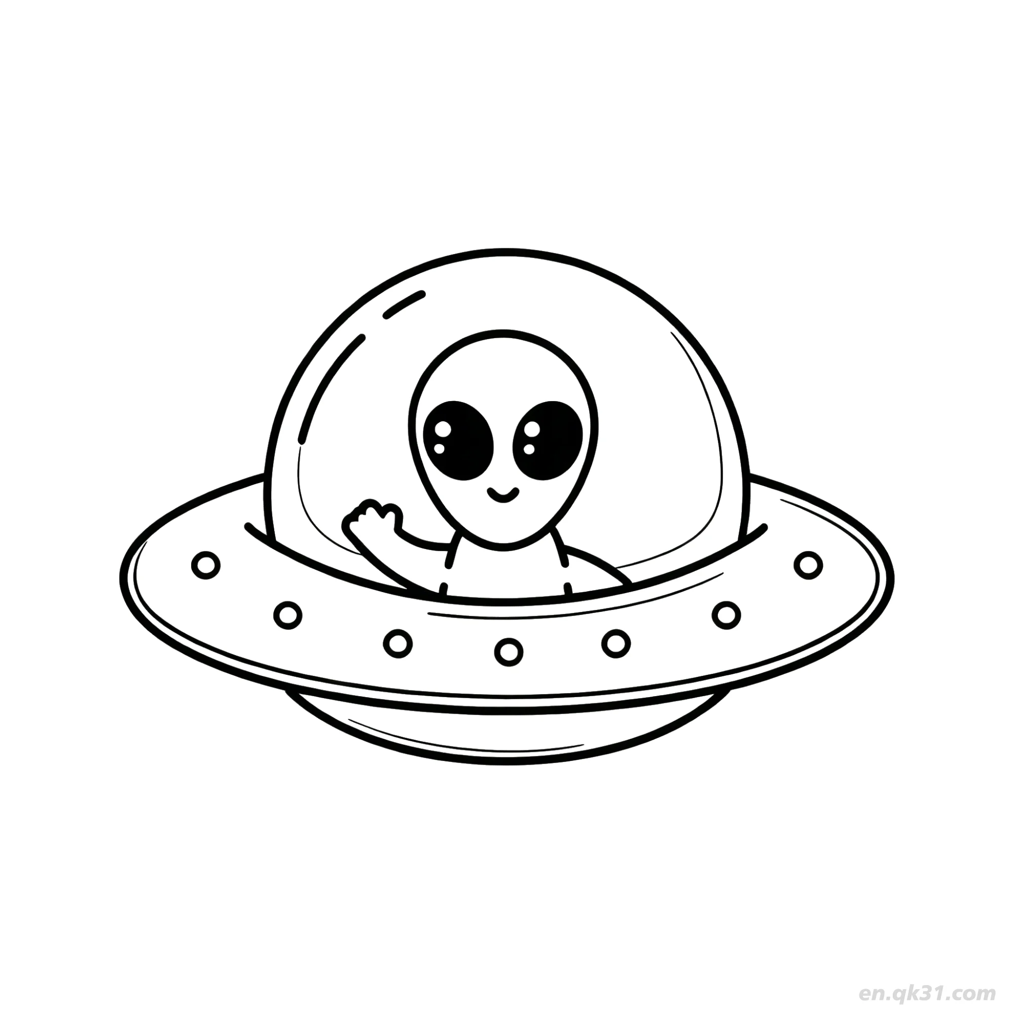 Alien Waving from Spaceship Coloring Page – Free Printable Coloring Page for Kids and Adults