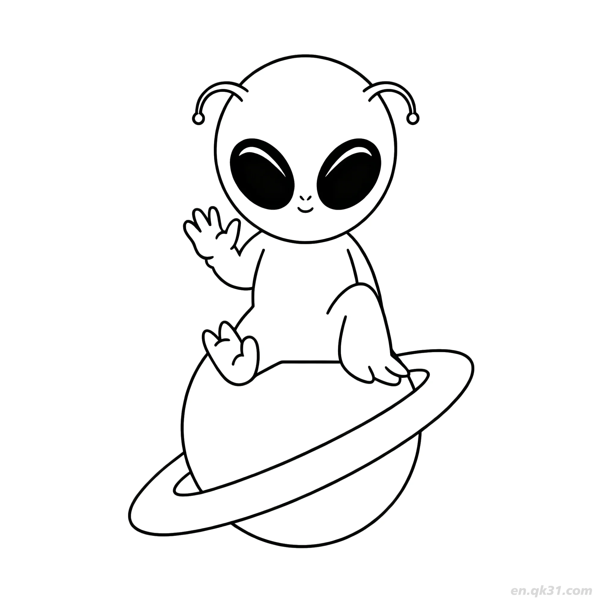 Alien Waving on Saturn Coloring Page – Free Printable Coloring Page for Kids and Adults