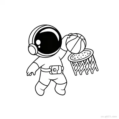 Free printable Astronaut Dunking Basketball Coloring Page coloring page