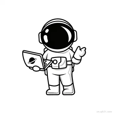 Free printable Astronaut Holding Laptop Pointing Coloring Page coloring page
