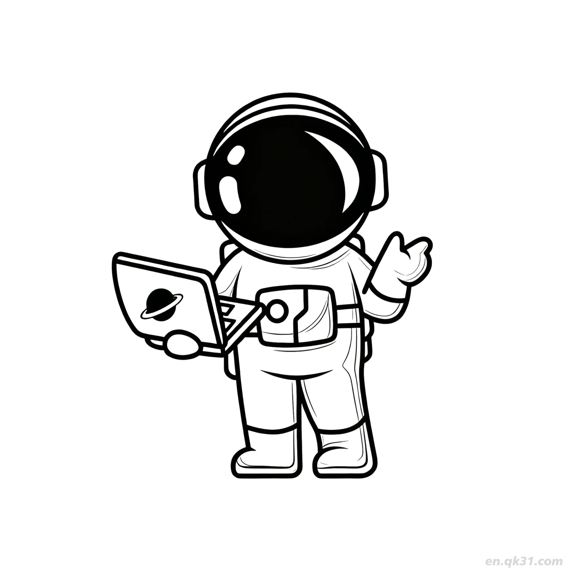 Astronaut Holding Laptop Pointing Coloring Page – Free Printable Coloring Page for Kids and Adults