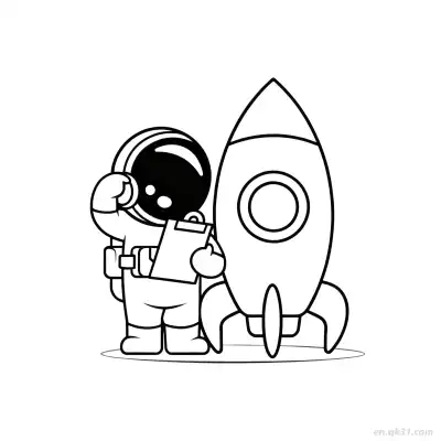 Free printable Astronaut Inspecting Rocket Coloring Page coloring page