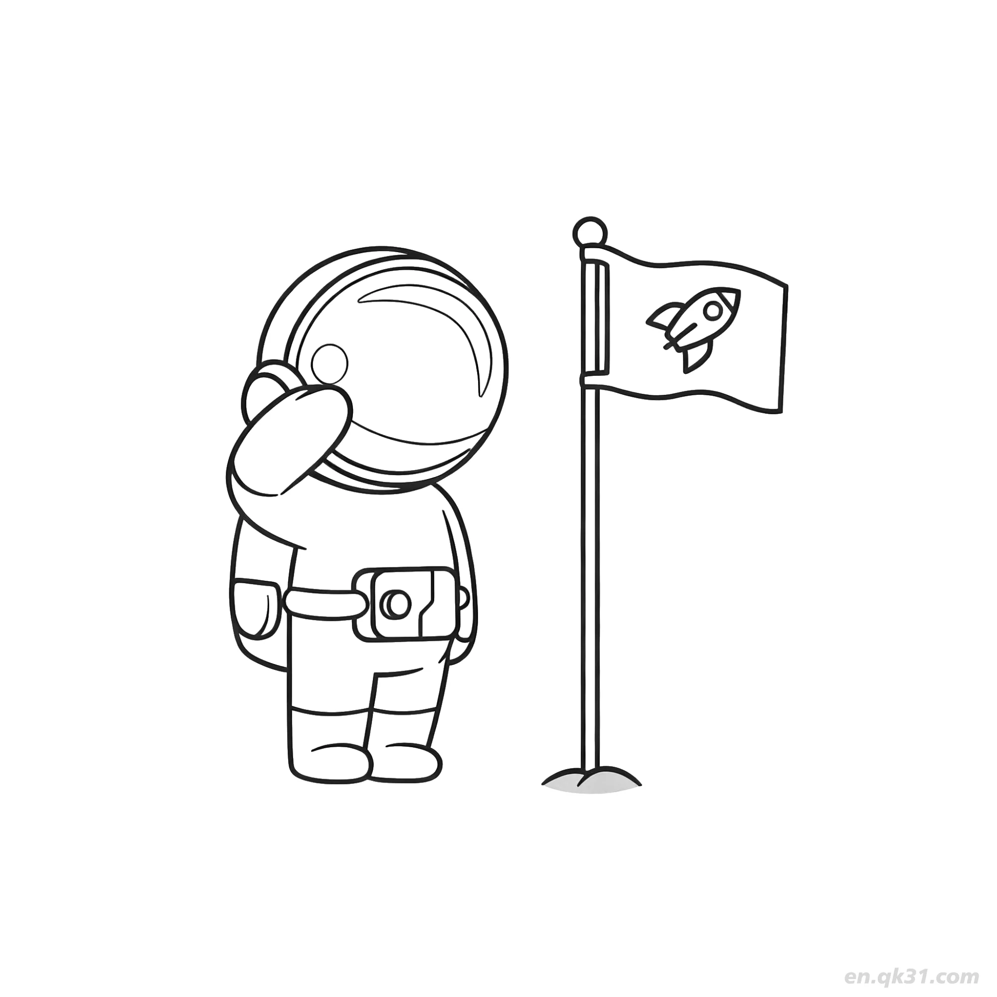 Astronaut Saluting Rocket Flag Coloring Page – Free Printable Coloring Page for Kids and Adults