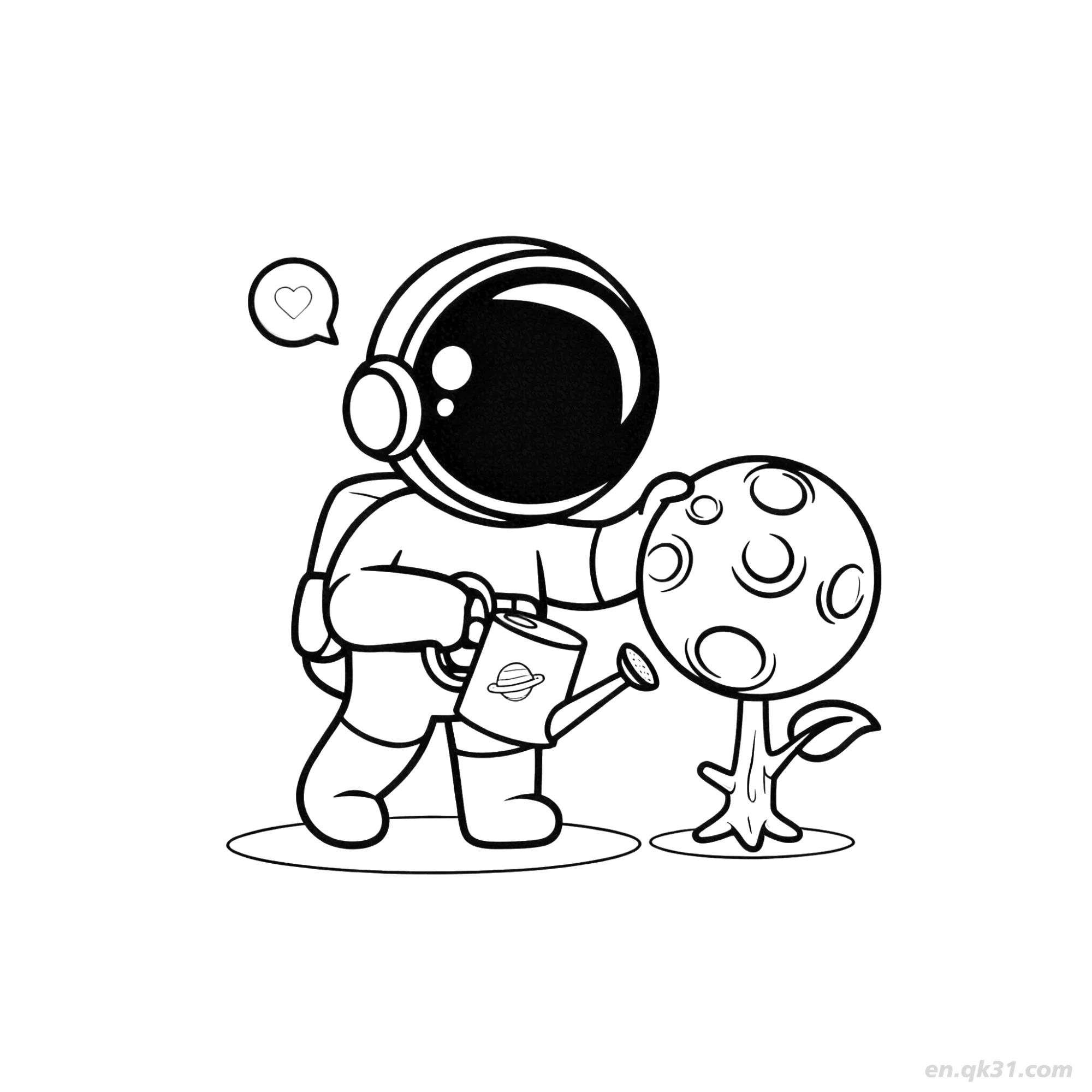 Astronaut Watering Moon Tree Coloring Page – Free Printable Coloring Page for Kids and Adults
