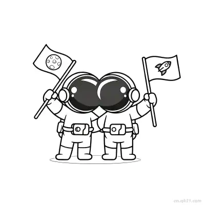 Free printable Astronauts Holding Flags in Love Coloring Page coloring page