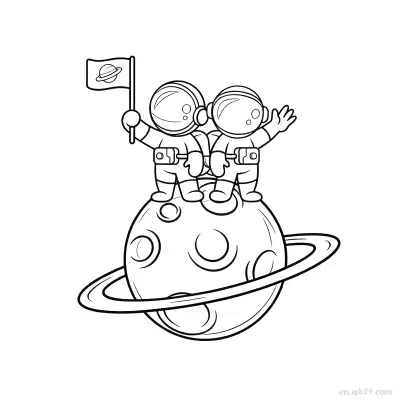 Free printable Astronauts on Saturn Planet Coloring Page coloring page