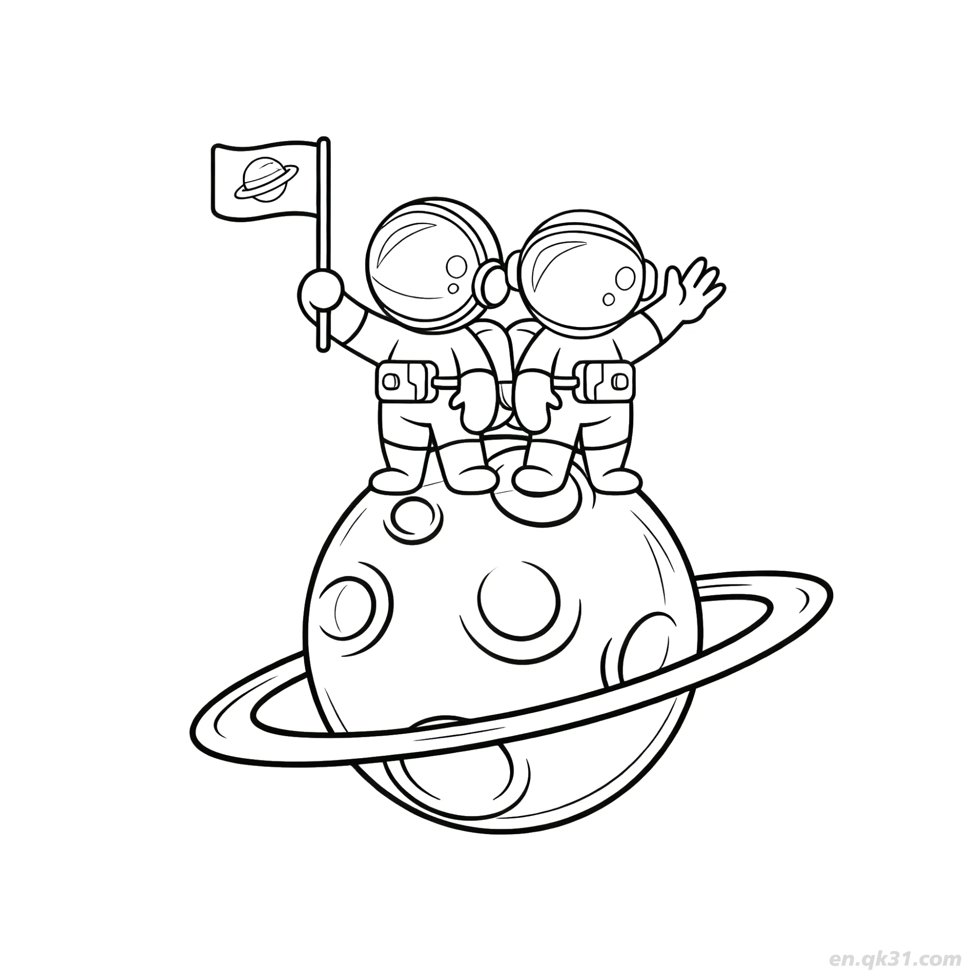 Astronauts on Saturn Planet Coloring Page – Free Printable Coloring Page for Kids and Adults