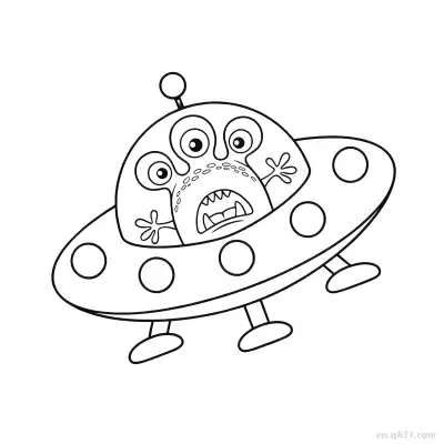 Free printable Four-Eyed Alien in Flying Saucer Coloring Page coloring page