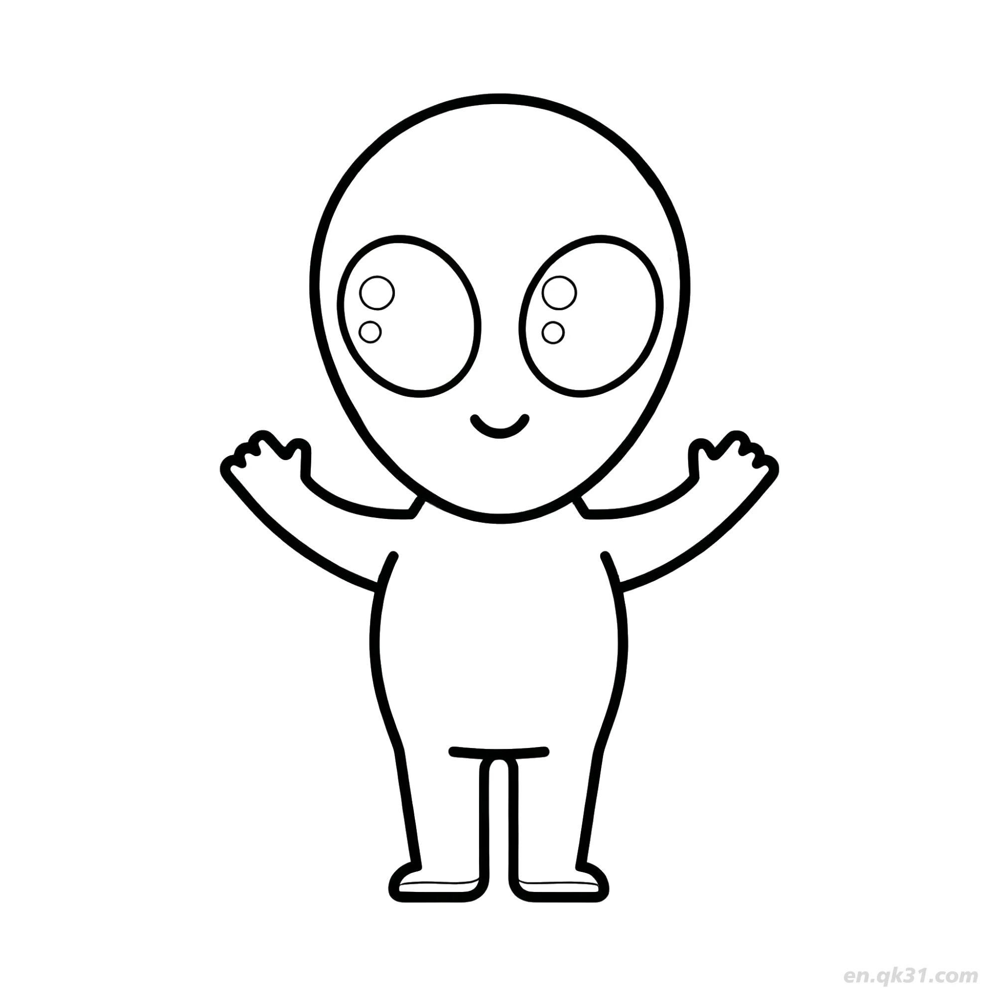 Smiling Alien with Raised Hands Coloring Page – Free Printable Coloring Page for Kids and Adults
