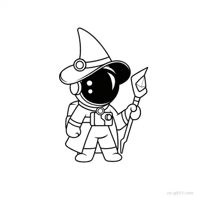 Free printable Wizard Alien with Ethereum Staff Coloring Page coloring page