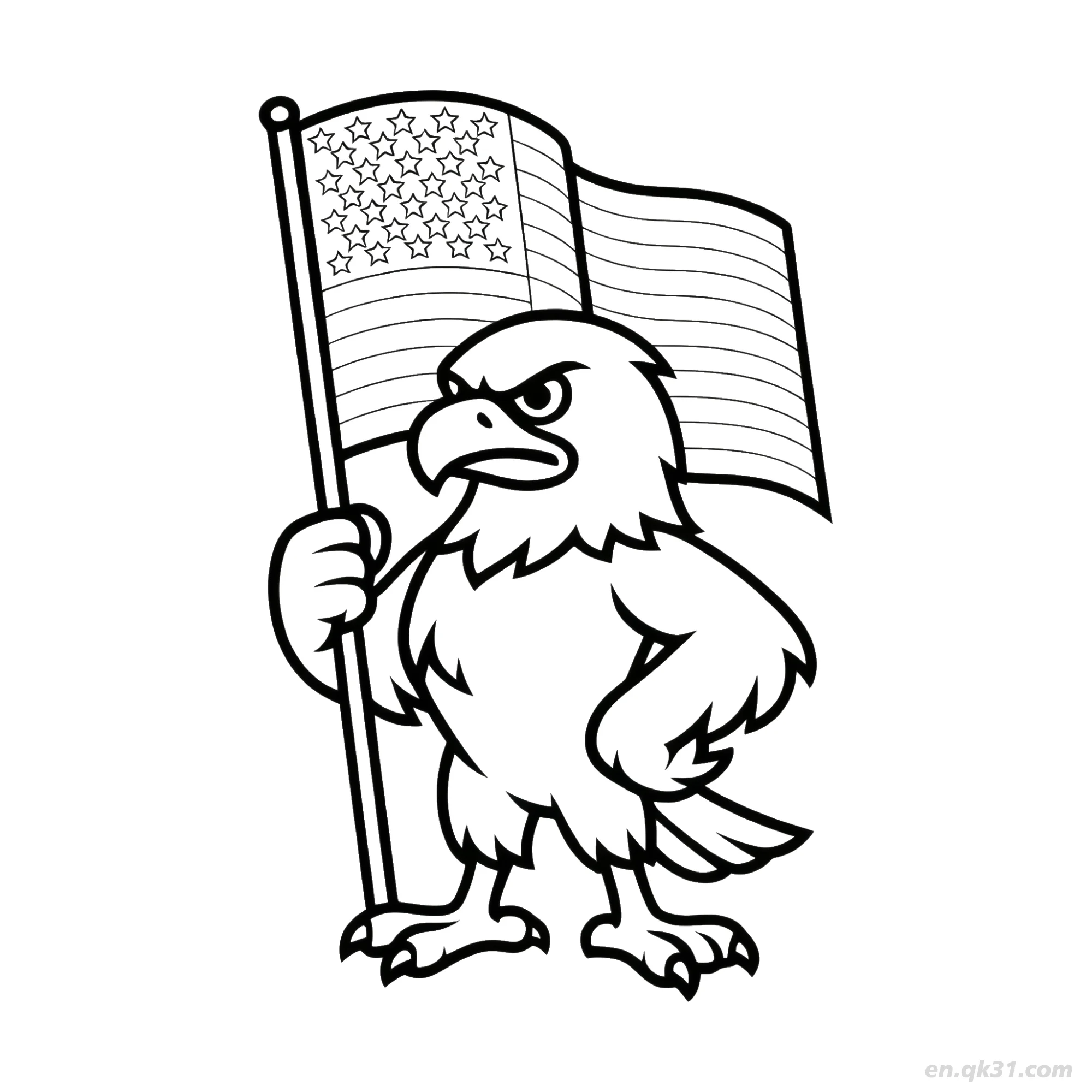 Cartoon Eagle Holding Flag Mascot Coloring Page  – Free Printable Coloring Page for Kids and Adults