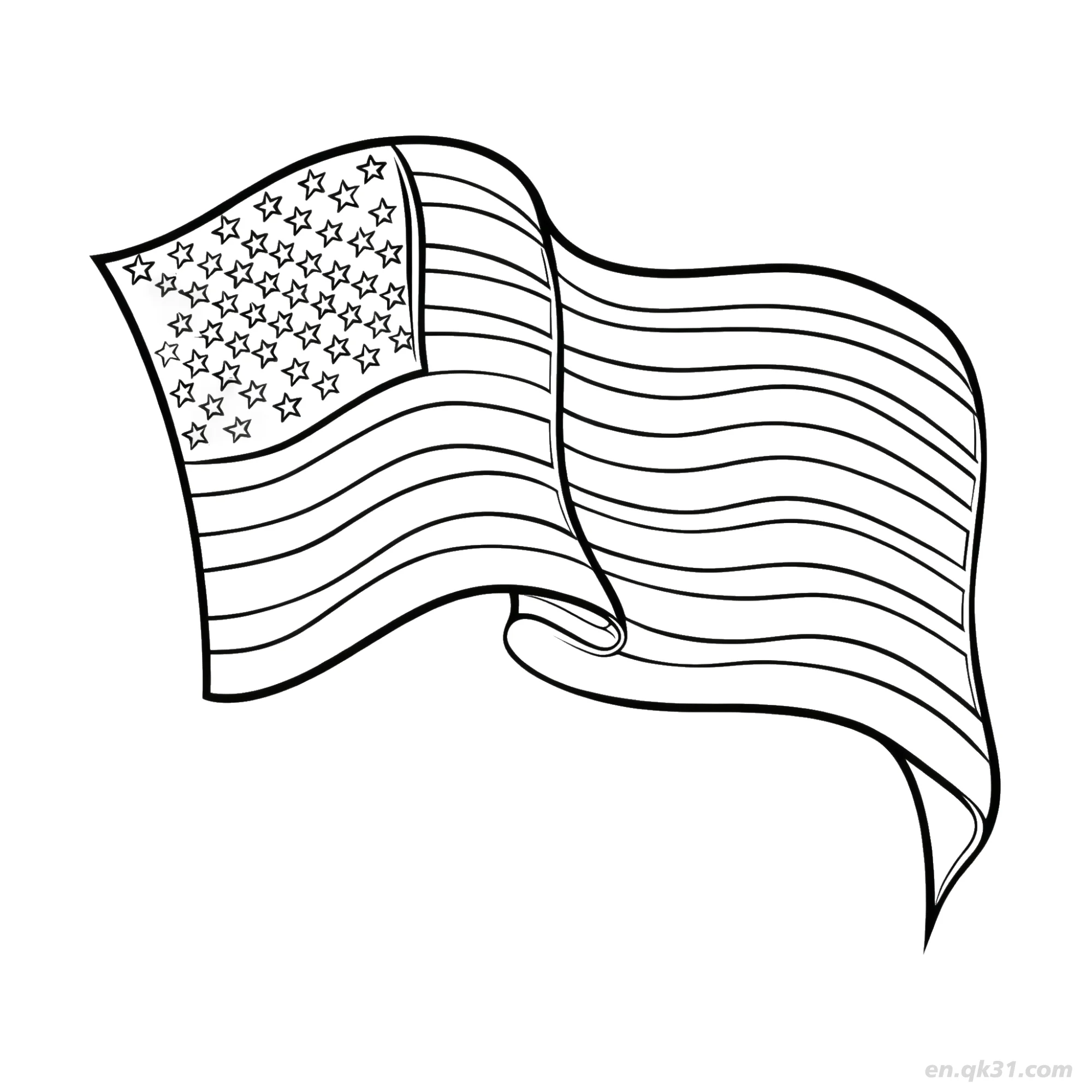 Curled Waving American Flag Banner Coloring Page V2 2 – Free Printable Coloring Page for Kids and Adults
