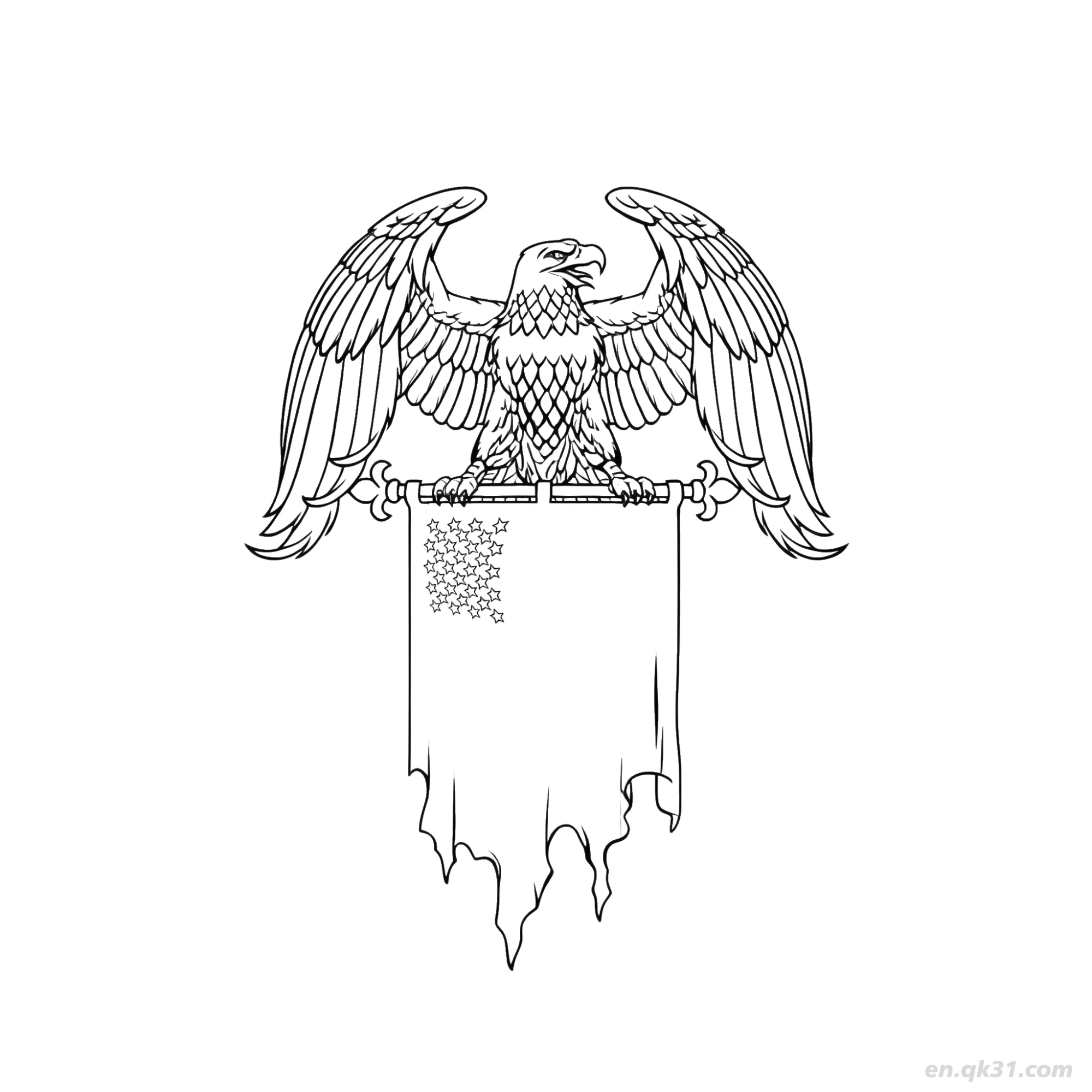 Eagle with Spread Wings Holding Torn Flag Banner V2 2 – Free Printable Coloring Page for Kids and Adults
