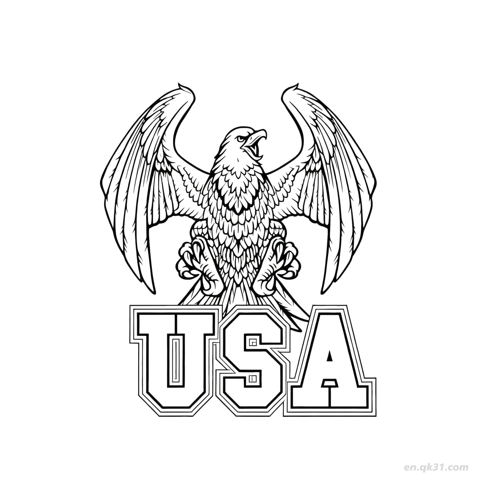 Eagle with USA Text Sport Font Coloring Page V2 2 – Free Printable Coloring Page for Kids and Adults