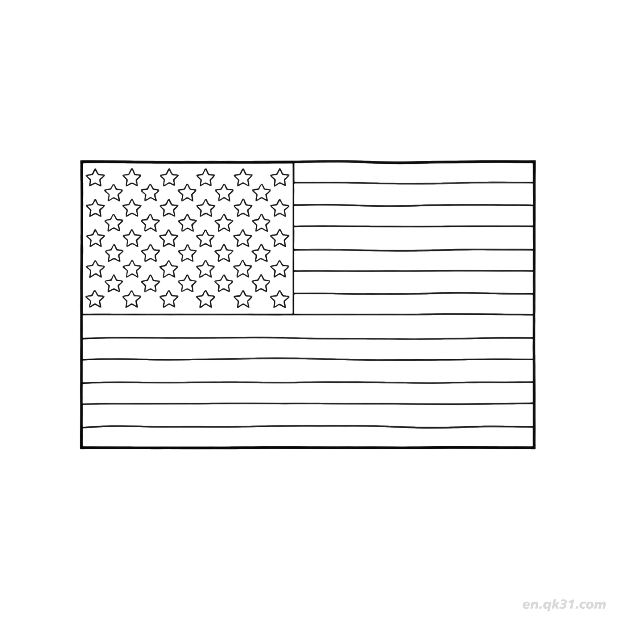 Simple Hand Drawn US Flag Coloring Page  – Free Printable Coloring Page for Kids and Adults