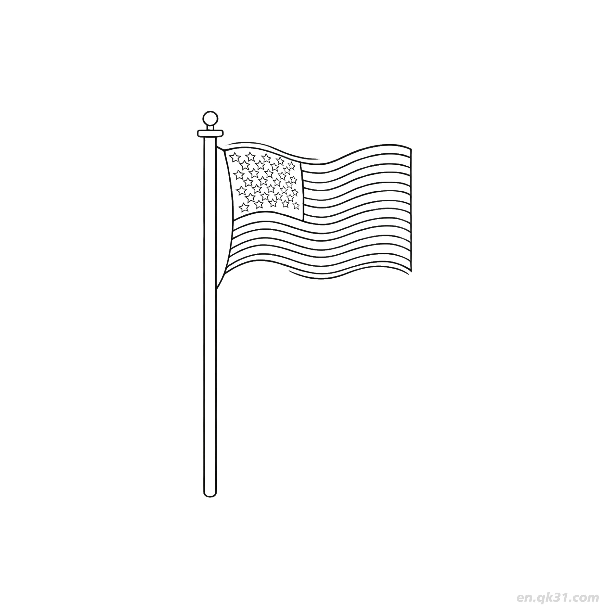 Small American Flag on Flagpole Coloring Page V2 2 – Free Printable Coloring Page for Kids and Adults