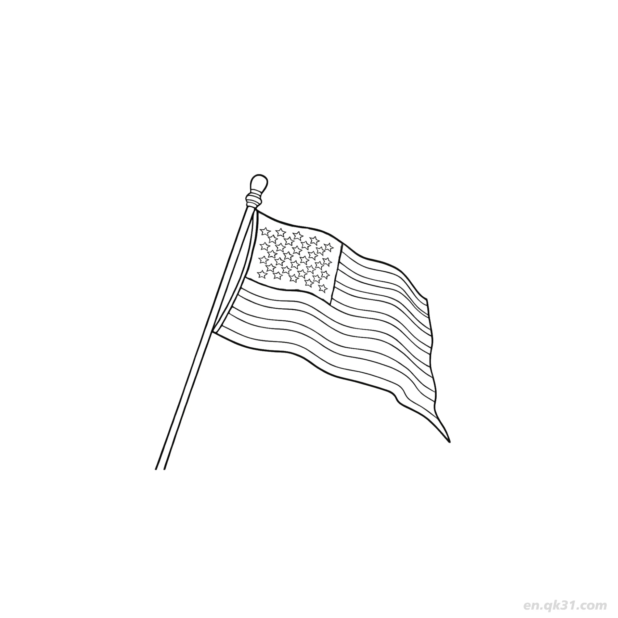 Small Waving American Flag on Stick Coloring Page V2 2 – Free Printable Coloring Page for Kids and Adults