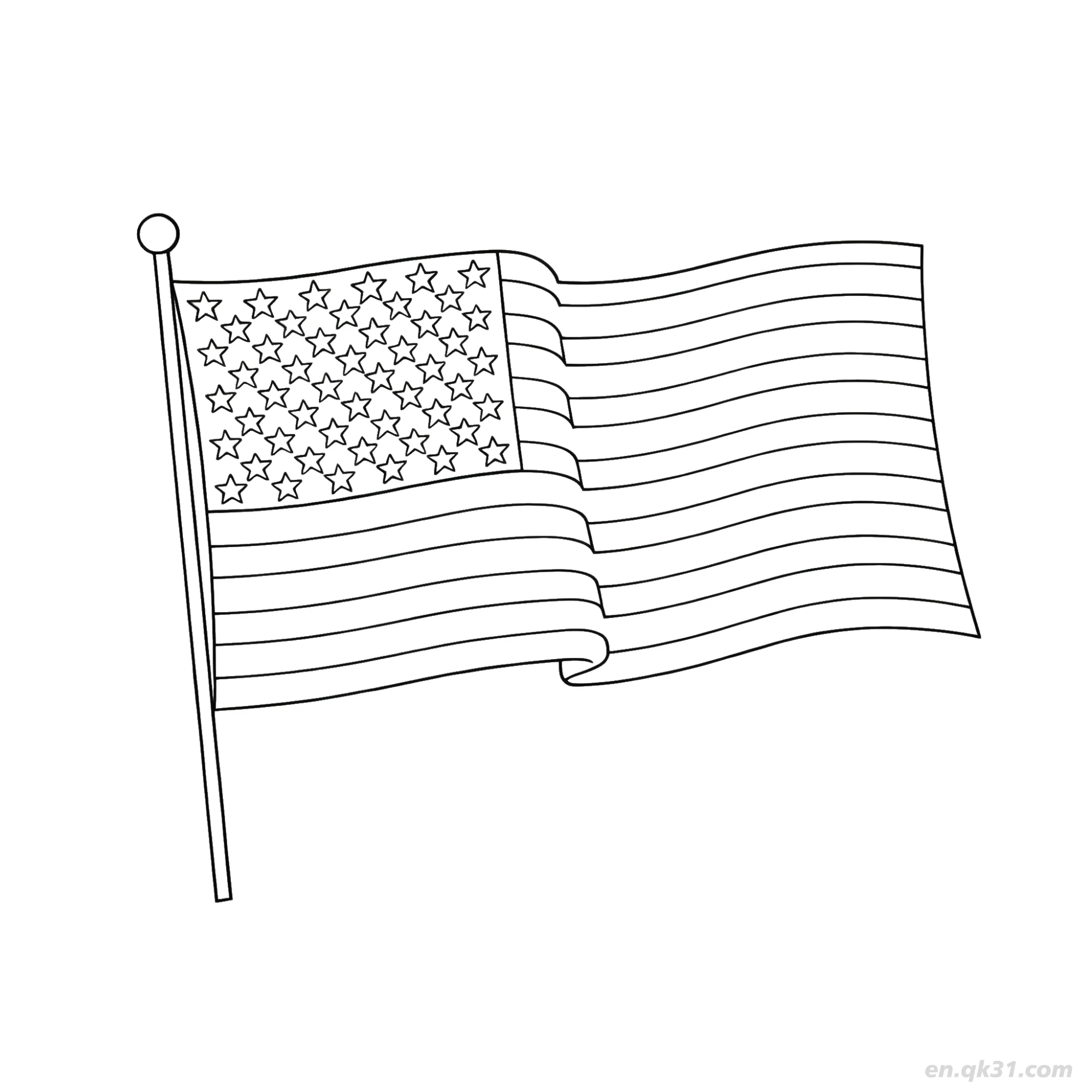 US Flag on Flagpole Gentle Wave Coloring Page V2 2 – Free Printable Coloring Page for Kids and Adults