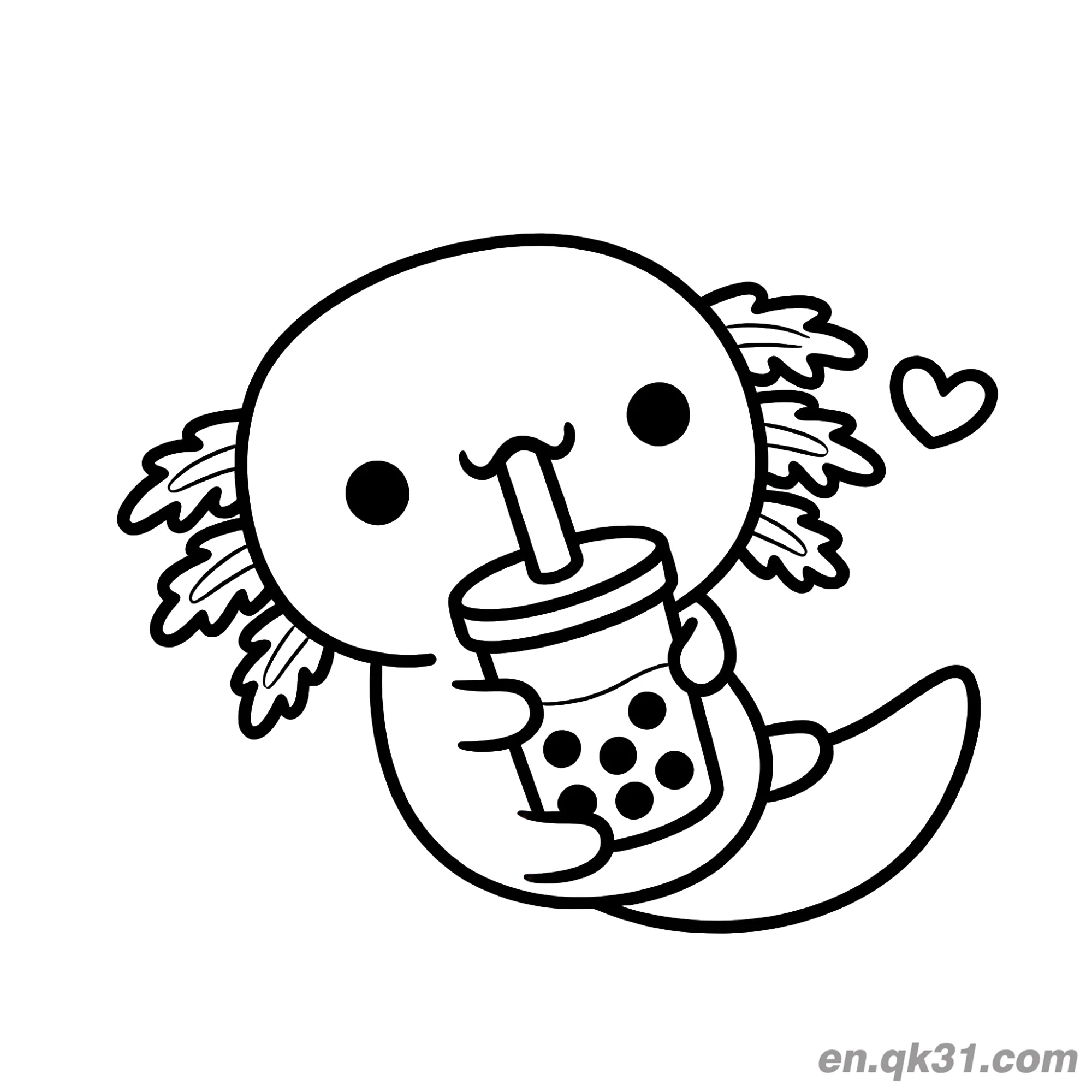 Axolotl Drinking Bubble Tea Coloring Page – Free Printable Coloring Page for Kids and Adults