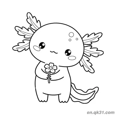 Free printable Axolotl Holding Small Flower Coloring Page coloring page