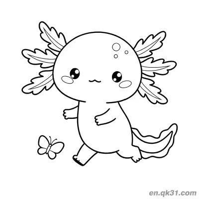 Free printable Cute Axolotl Chasing Butterfly Coloring Page coloring page