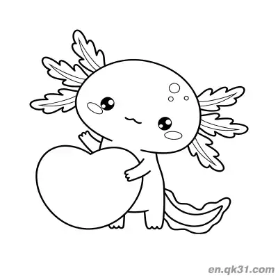 Free printable Cute Axolotl Holding Heart Coloring Page coloring page