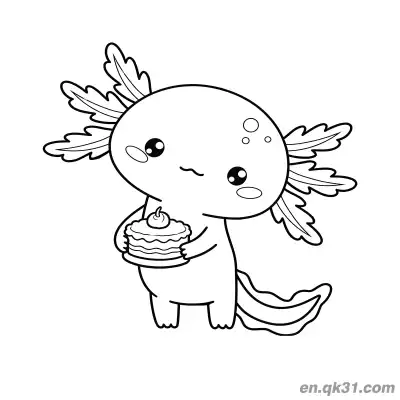 Free printable Cute Axolotl Holding Small Cake Coloring Page coloring page