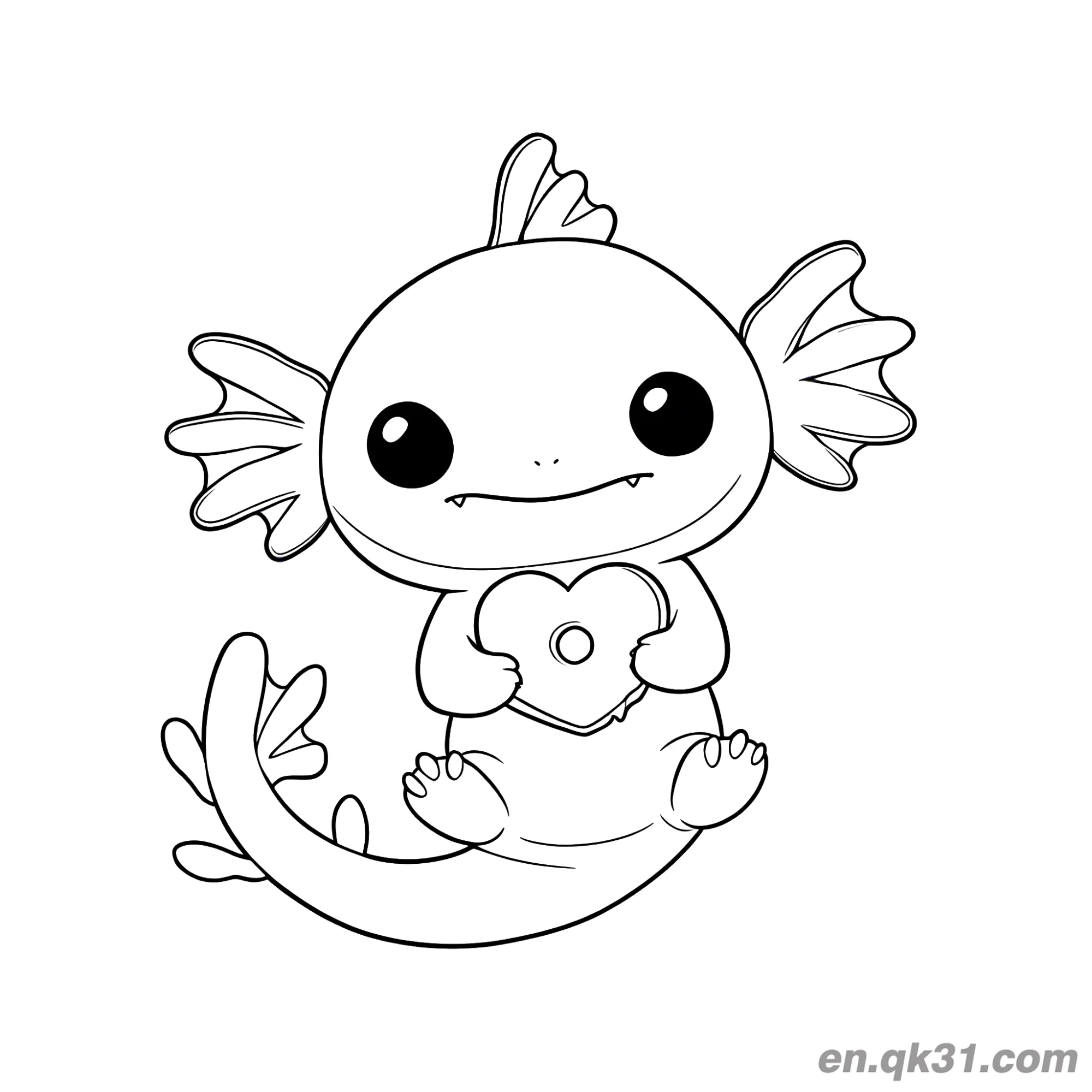 Cute Axolotl Holding Small Flower Coloring Page – Free Printable Coloring Page for Kids and Adults