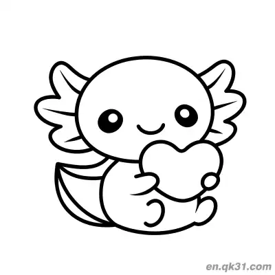 Free printable Cute Axolotl Holding Small Heart Coloring Page coloring page