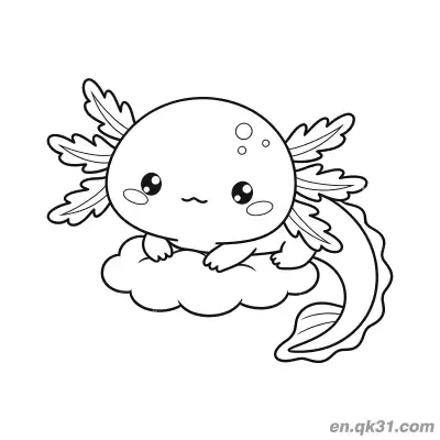 Free printable Cute Axolotl Lying on Cloud Coloring Page coloring page