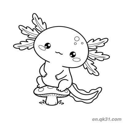Free printable Cute Axolotl Sitting on Mushroom Coloring Page coloring page