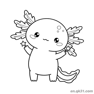 Free printable Cute Axolotl Standing with Stars Coloring Page coloring page