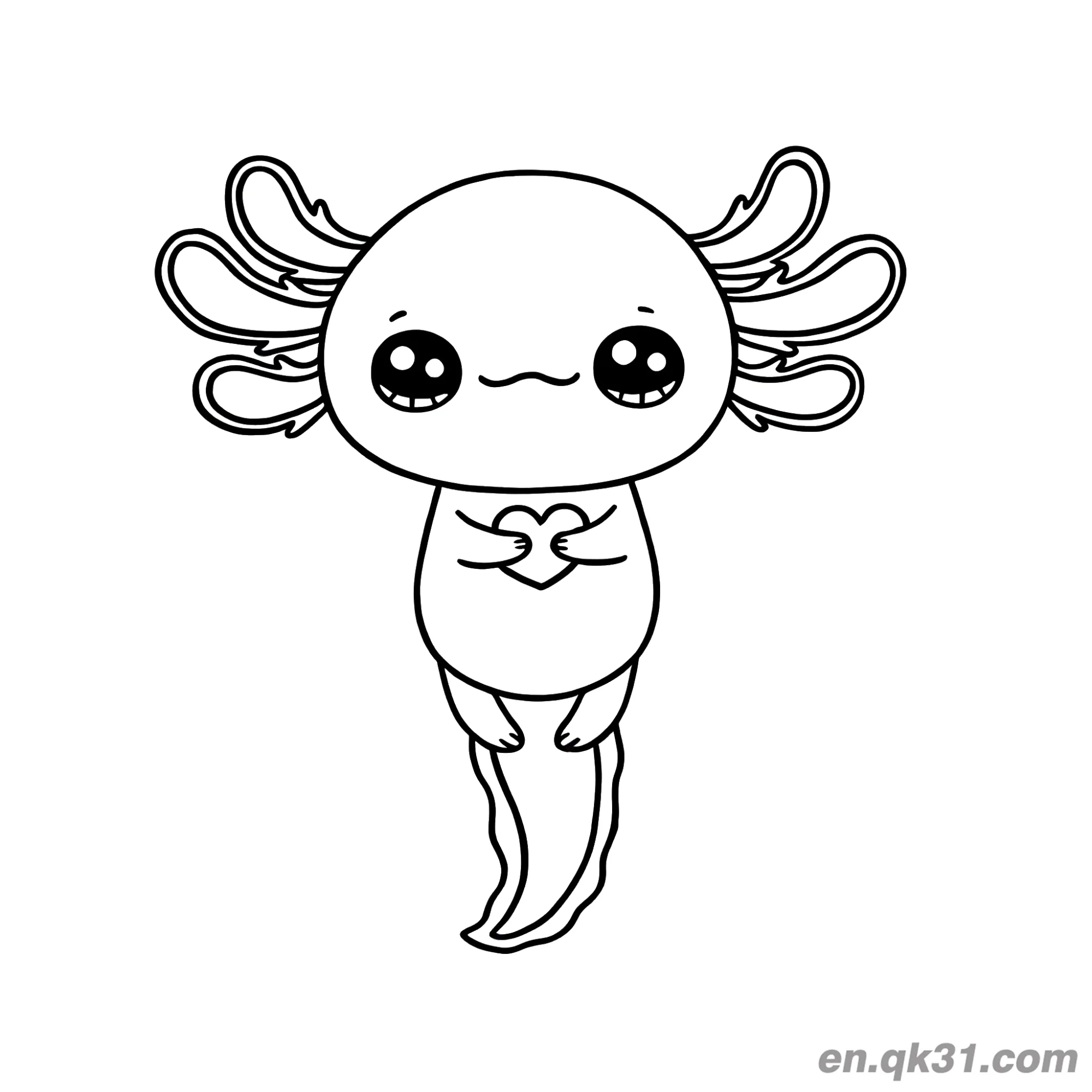 Cute Axolotl Swimming with Tiny Heart Coloring Page – Free Printable Coloring Page for Kids and Adults