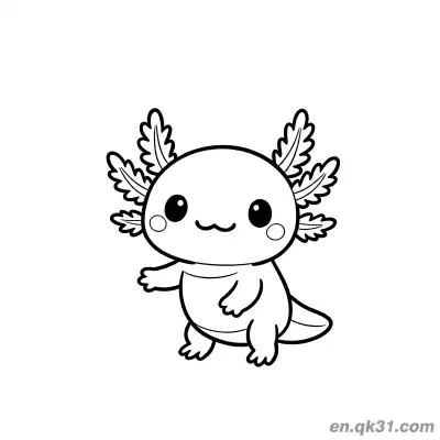 Free printable Waving Standing Cute Axolotl Coloring Page coloring page