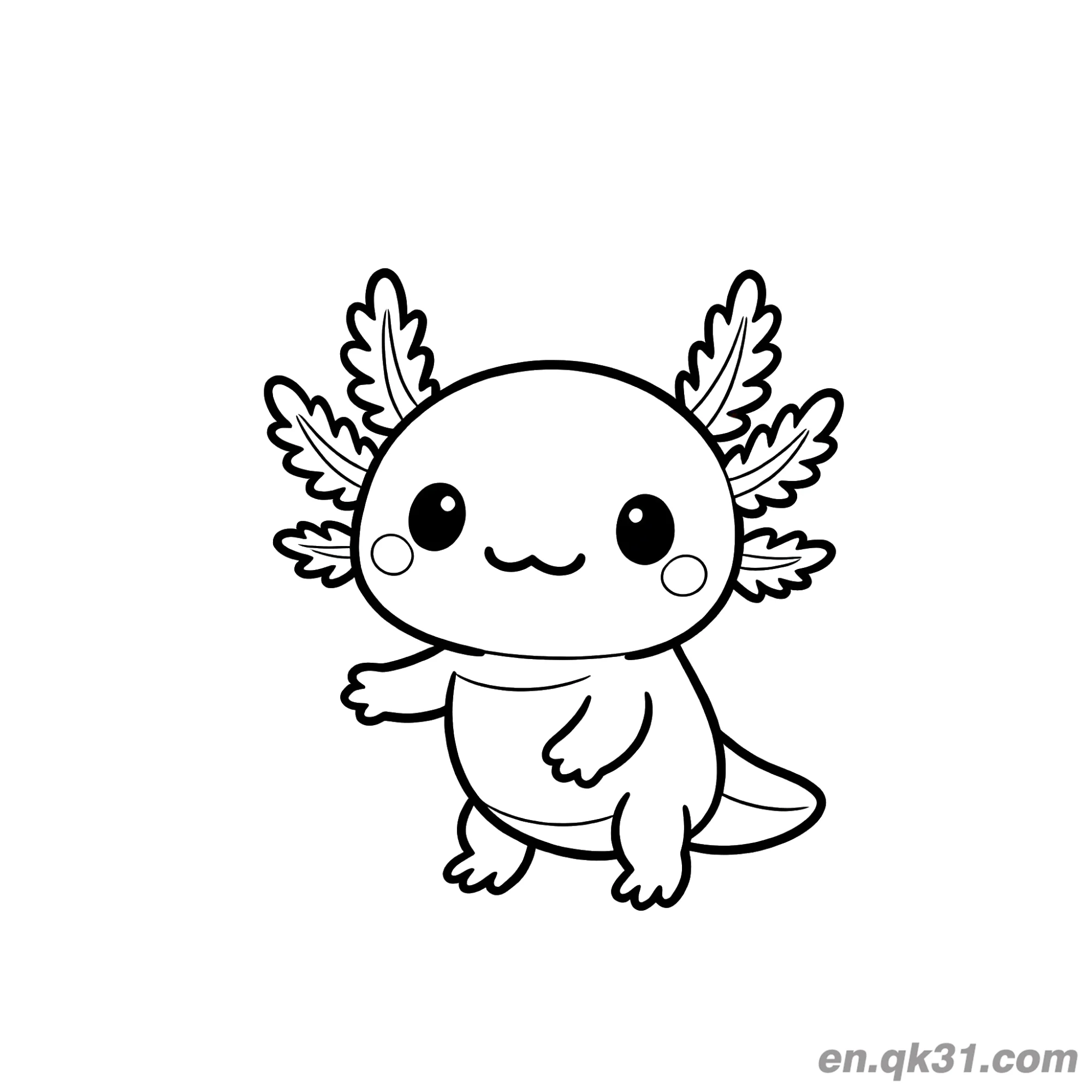 Waving Standing Cute Axolotl Coloring Page – Free Printable Coloring Page for Kids and Adults