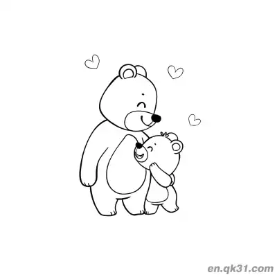 Free printable Bear Mom and Cub with Hearts Coloring Page coloring page