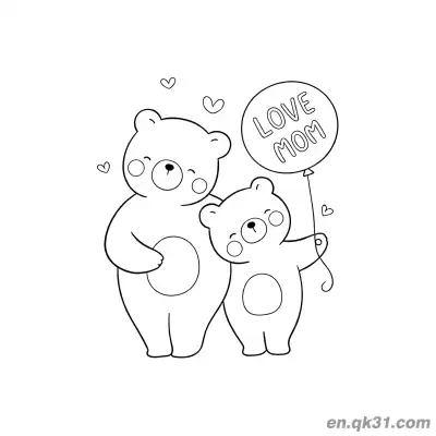 Free printable Bear Mom and Cub with Love Balloon Coloring Page coloring page