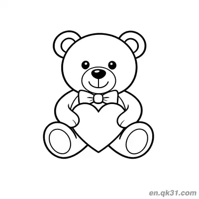 Free printable Teddy Bear Holding Heart with Bowtie Coloring Page coloring page