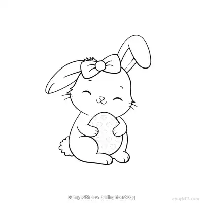 Free printable Bunny with Bow Holding Heart Egg  Coloring Page - Free PDF Printable Bunny Coloring Sheets coloring page