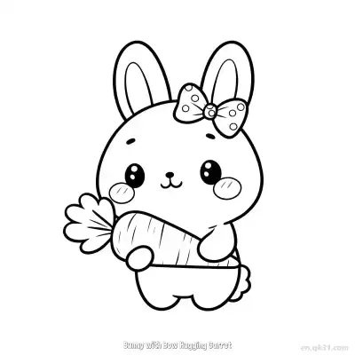 Free printable Bunny with Bow Hugging Carrot  Coloring Page - Free PDF Printable Bunny Coloring Sheets coloring page