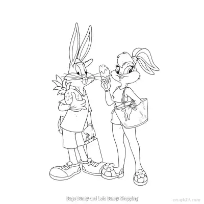 Free printable Bugs Bunny and Lola Bunny Shopping  Coloring Page - Free PDF Printable Bugs Bunny Coloring Sheets coloring page