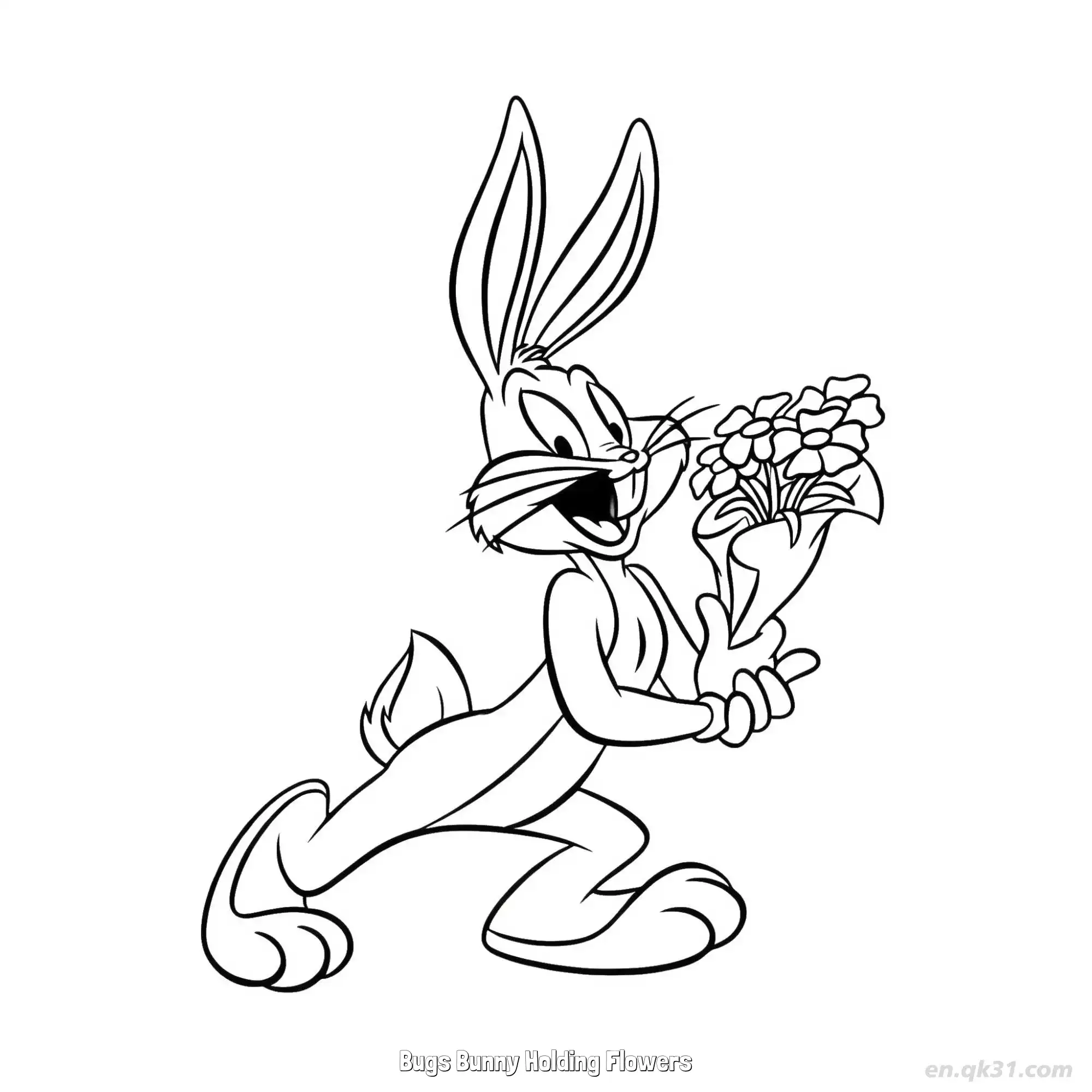 Bugs Bunny Holding Flowers  Coloring Page - Free Printable Bugs Bunny PDF Coloring Sheets – Free Printable Coloring Page for Kids and Adults