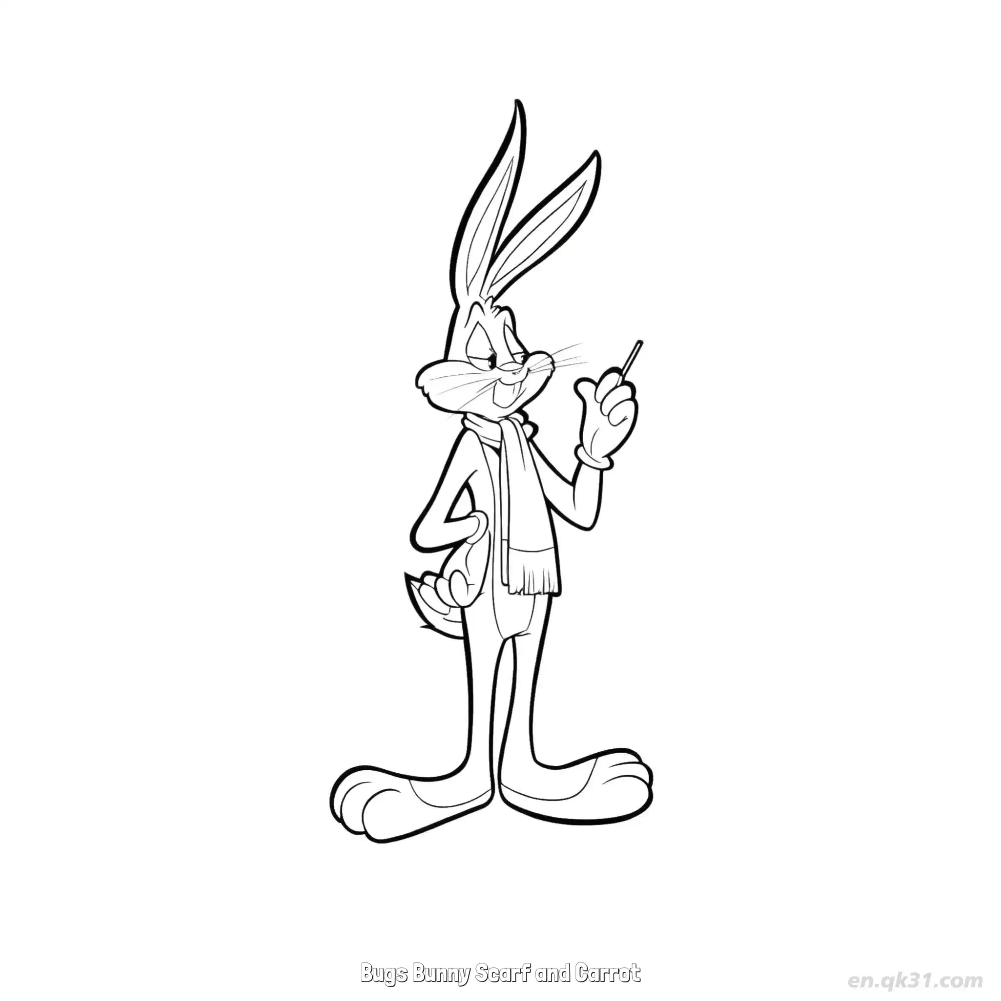 Bugs Bunny Scarf and Carrot  Coloring Page - Free Printable Bugs Bunny PDF Coloring Sheets – Free Printable Coloring Page for Kids and Adults