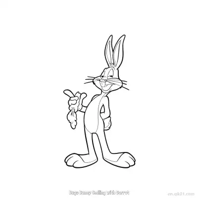 Free printable Bugs Bunny Smiling with Carrot  Coloring Page - Free PDF Printable Bugs Bunny Coloring Sheets coloring page