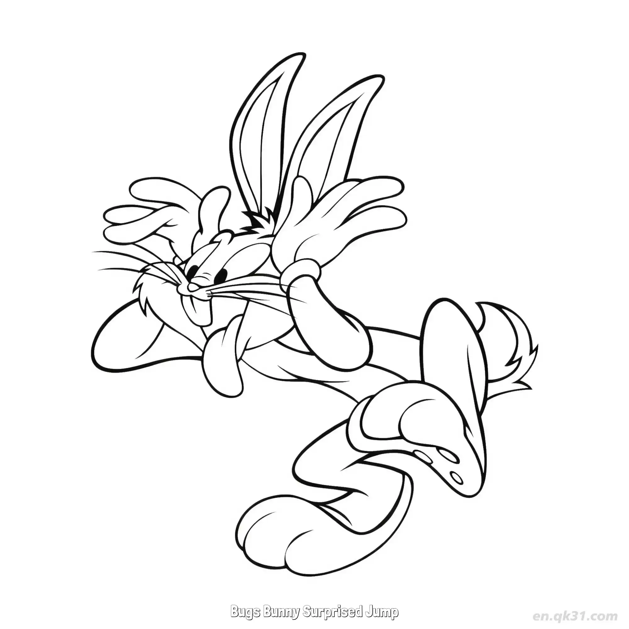 Bugs Bunny Surprised Jump  Coloring Page - Free Printable Bugs Bunny PDF Coloring Sheets – Free Printable Coloring Page for Kids and Adults