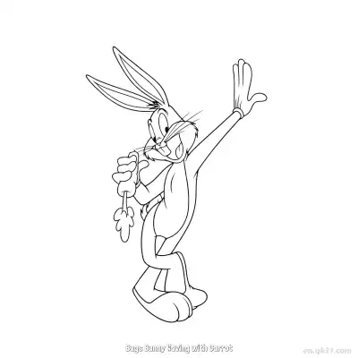 Free printable Bugs Bunny Waving with Carrot  Coloring Page - Free PDF Printable Bugs Bunny Coloring Sheets coloring page