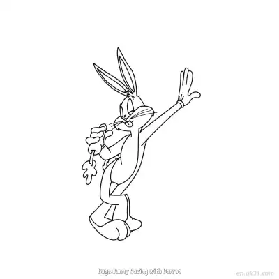 Free printable Bugs Bunny Waving with Carrot 2 Coloring Page - Free PDF Printable Bugs Bunny Coloring Sheets coloring page