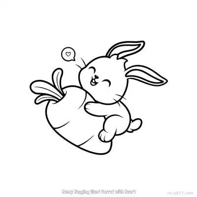 Free printable Bunny Hugging Giant Carrot with Heart  Coloring Page - Free PDF Printable Bunny Coloring Sheets coloring page
