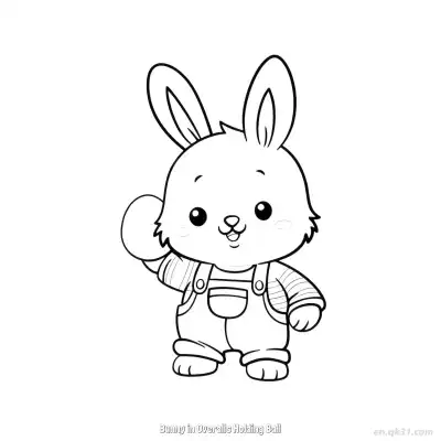 Free printable Bunny in Overalls Holding Ball  Coloring Page - Free PDF Printable Bunny Coloring Sheets coloring page